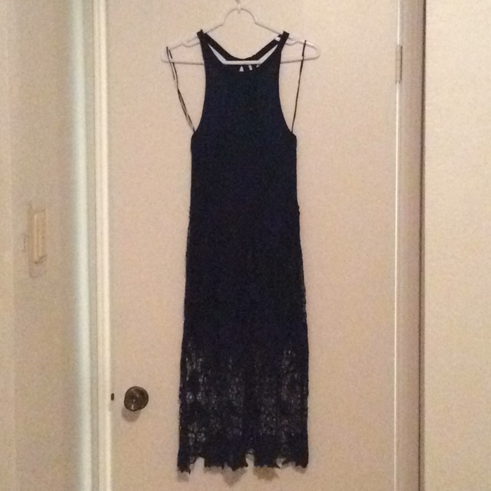 Free People Navy Blue Lace Midi Dress